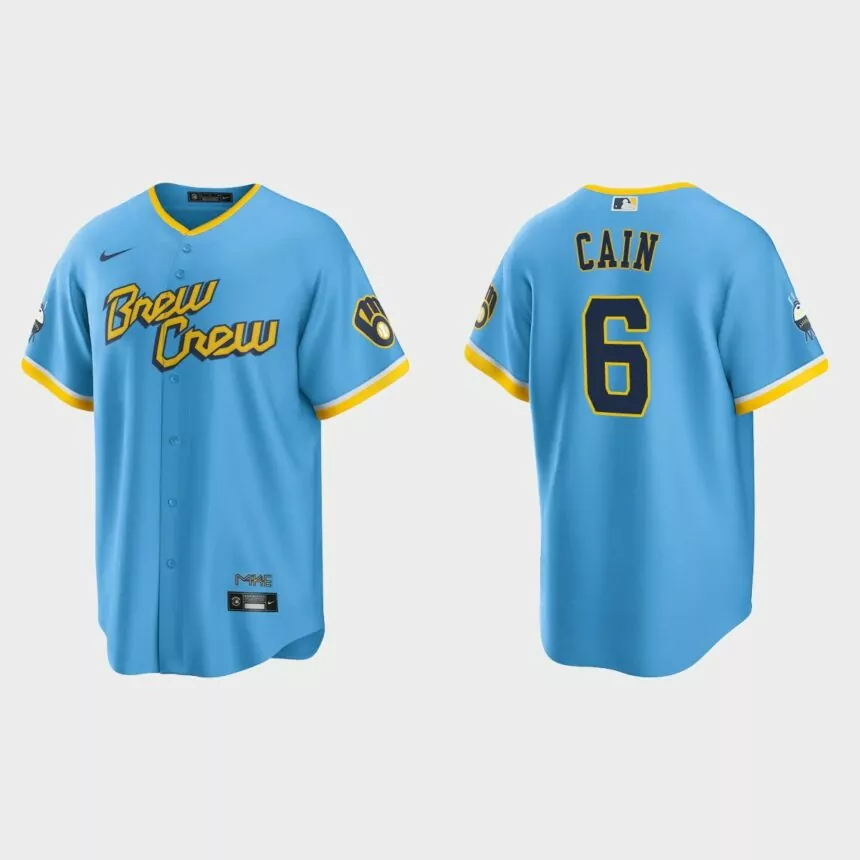 Milwaukee Brewers Lorenzo Cain 2022 City Connect Replica Jersey – Powder Blue