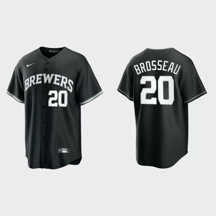 Milwaukee Brewers Mike Brosseau Replica Official Jersey – Black White