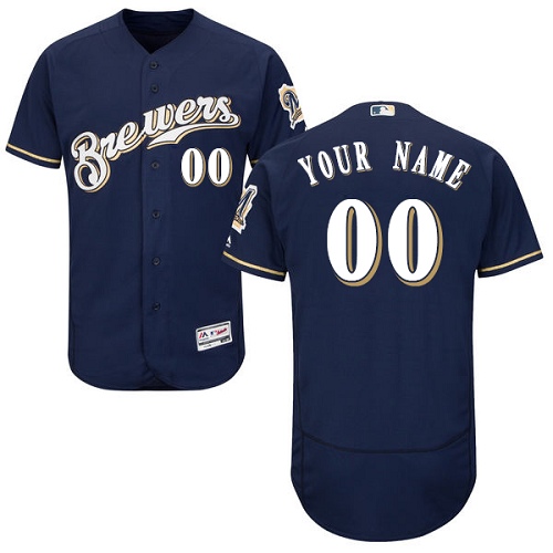 Milwaukee Brewers Navy Men's Customized Flexbase Jersey
