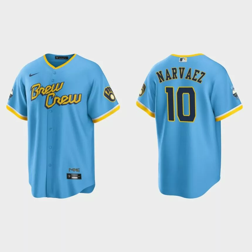 Milwaukee Brewers Omar Narvaez 2022 City Connect Replica Jersey – Powder Blue
