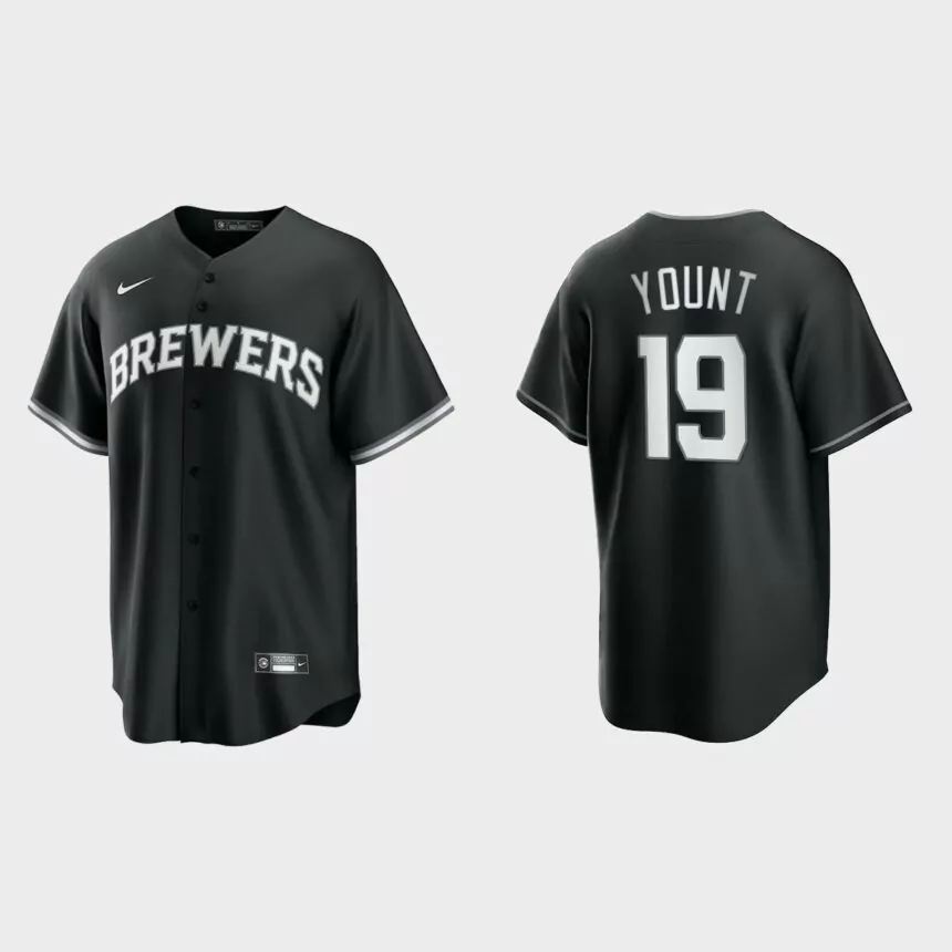 Milwaukee Brewers Robin Yount 2021 All Black Fashion Replica Jersey – Black White