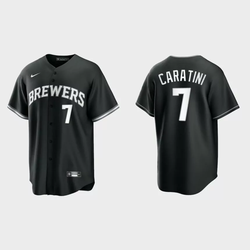 Milwaukee Brewers Victor Caratini Replica Official Jersey – Black White