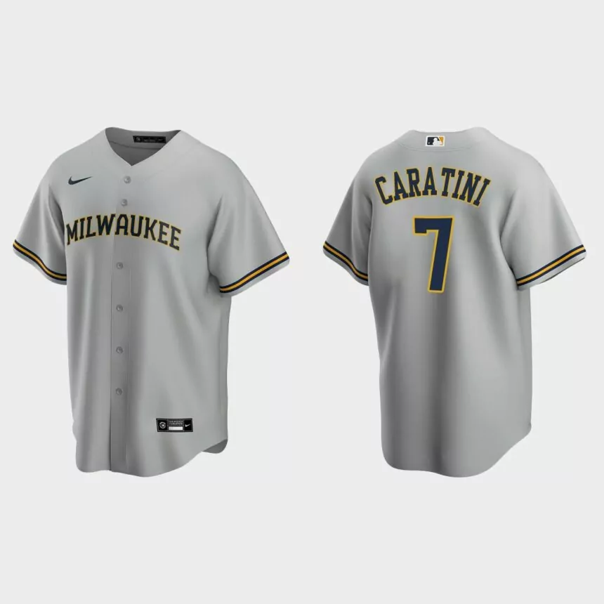 Milwaukee Brewers Victor Caratini Replica Road Jersey – Gray