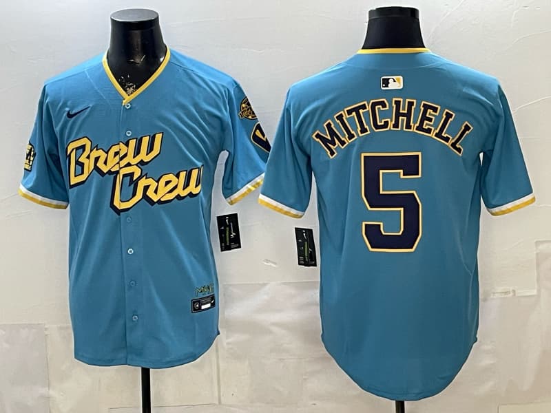 Milwaukee Brewers baseball Jersey - All Stitched 5  MITCHELL