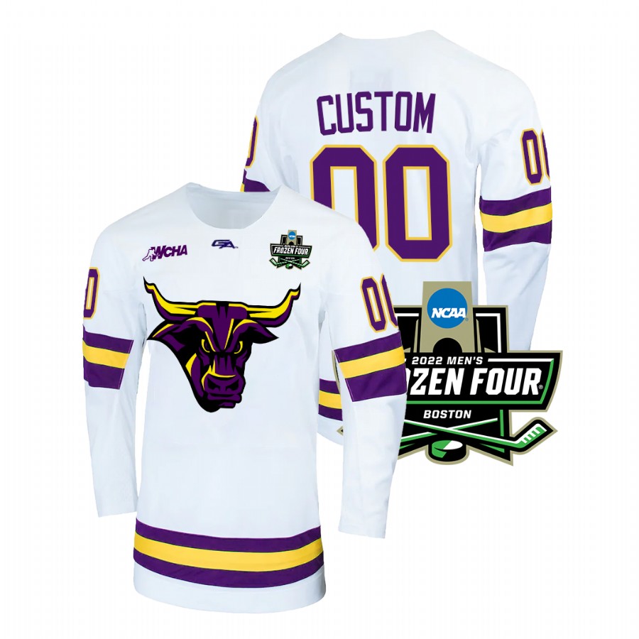 Minnesota State Mavericks Custom #00 White 2022 Frozen Four Alternate Jersey