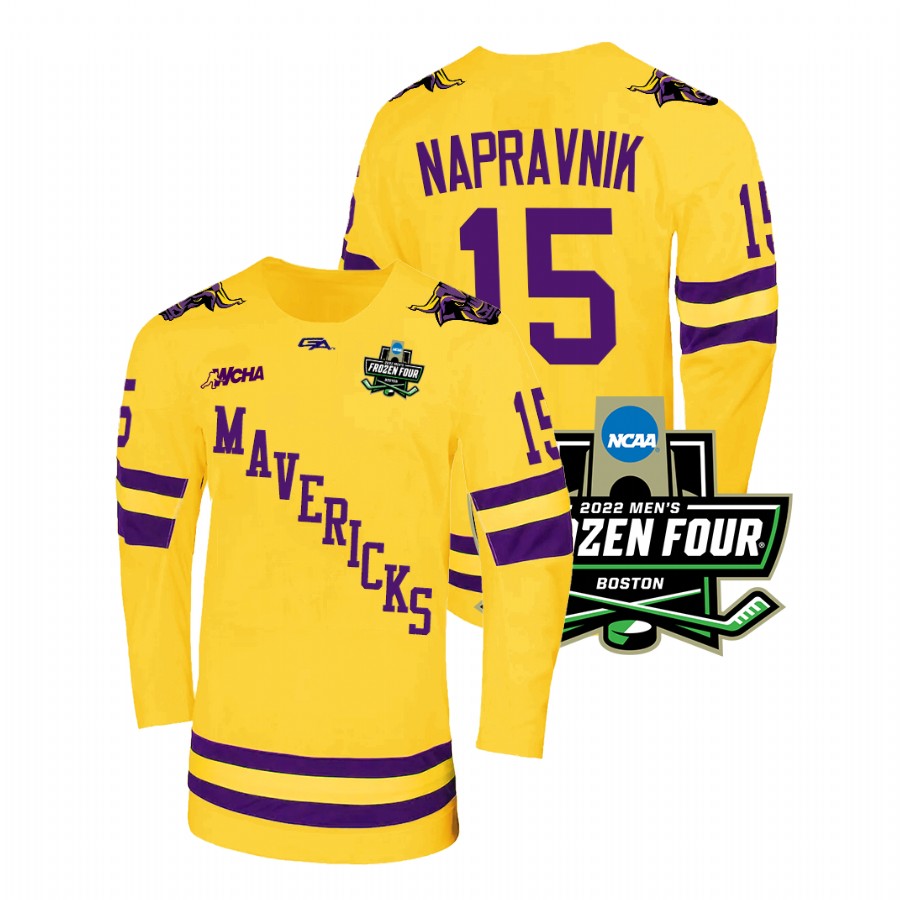 Minnesota State Mavericks Julian Napravnik 2022 Frozen Four Championship Hockey Jersey Gold