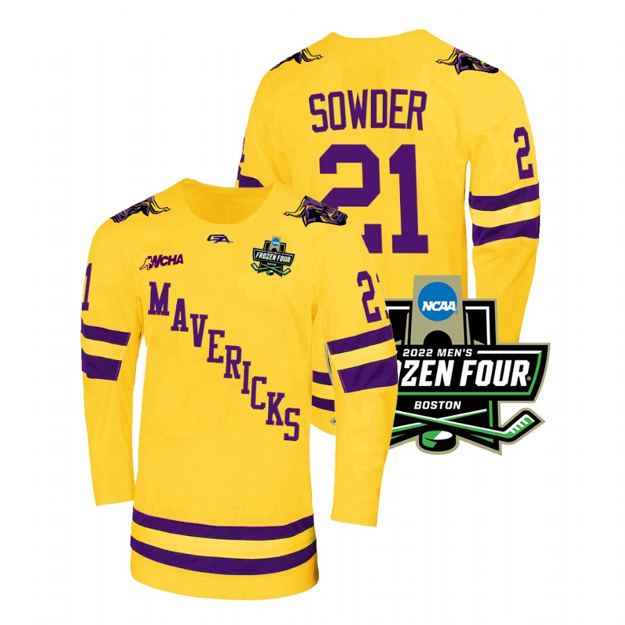 Minnesota State Mavericks Lucas Sowder 2022 Frozen Four Championship Hockey Jersey Gold