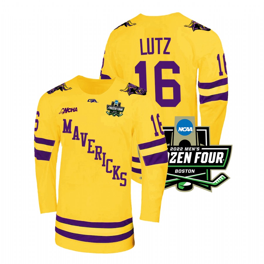 Minnesota State Mavericks Reggie Lutz 2022 Frozen Four Championship Hockey Jersey Gold