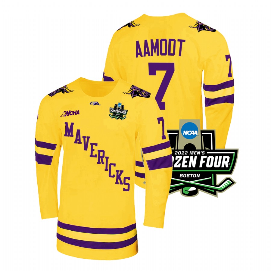 Minnesota State Mavericks Wyatt Aamodt 2022 Frozen Four Championship Hockey Jersey Gold