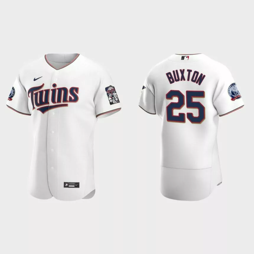 Minnesota Twins #25 Byron Buxton 2020 Home Authentic 60th Season Jersey – White