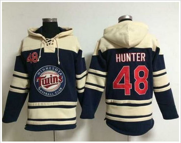 Minnesota Twins #48 Torii Hunter Navy Blue Sawyer Hooded Sweatshirt MLB Hoodie