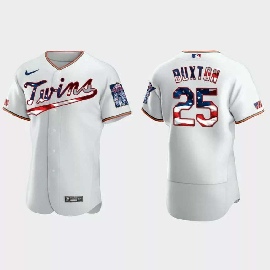 Minnesota Twins Byron Buxton 2020 Stars & Stripes 4th of July Jersey – White