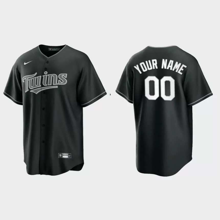 Minnesota Twins Custom 2021 All Black Fashion Replica Jersey – Black White