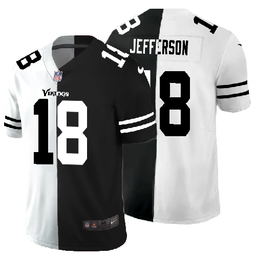 Minnesota Vikings #18 Justin Jefferson Men's Black V White Peace Split Nike Vapor Untouchable Limited NFL Jersey