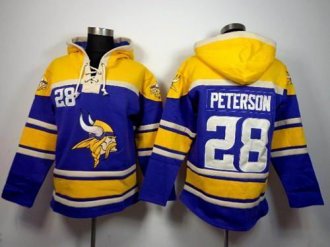 Minnesota Vikings #28 Adrian Peterson Purple Sawyer Hooded Sweatshirt Stitched NFL Jersey