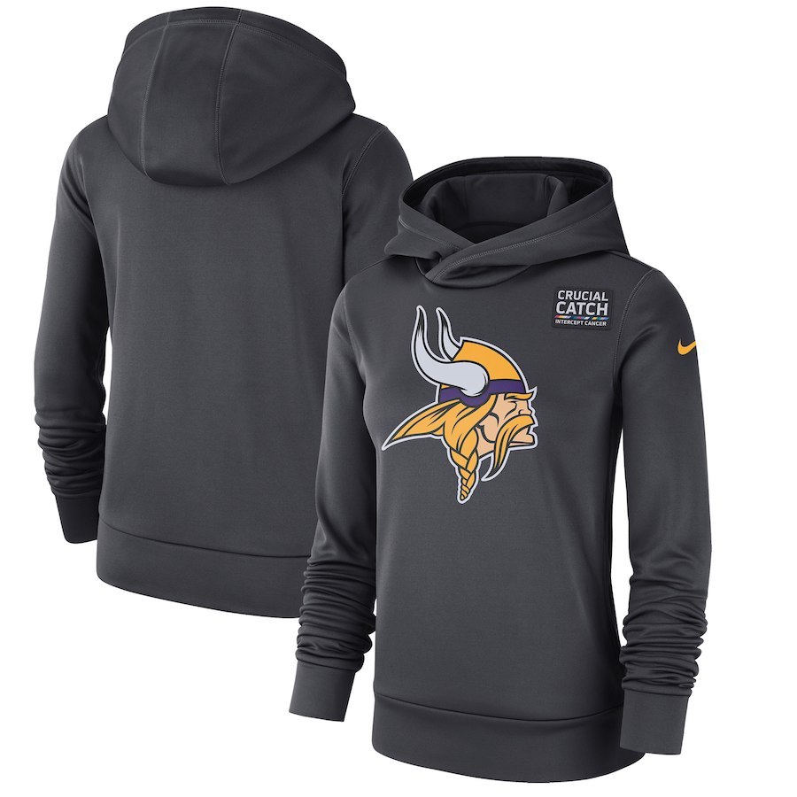 Minnesota Vikings Anthracite Women's Nike Crucial Catch Performance Hoodie