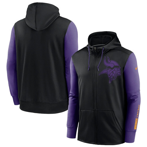 Minnesota Vikings Black Purple Fan Gear Mascot Performance Full-Zip Hoodie