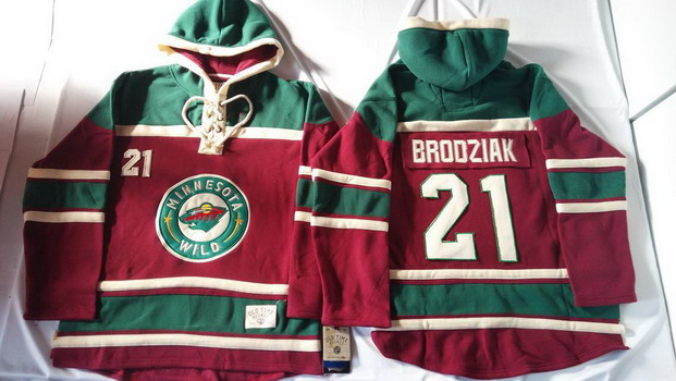 Minnesota Wild #21 Kyle Brodziak Red Old Time Hockey Hoodie Stitched