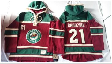 Minnesota Wild #21 Kyle Brodziak Red Sawyer Hooded Sweatshirt Stitched NHL Jersey