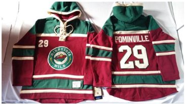Minnesota Wild #29 Jason Pominville Red Sawyer Hooded Sweatshirt Stitched NHL Jersey