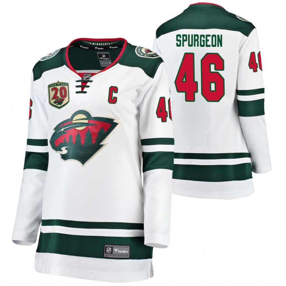 Minnesota Wild Jared Spurgeon Women White Away Jersey