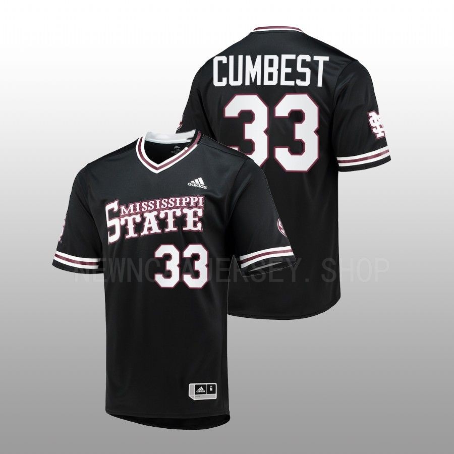 Mississippi State Bulldogs Brad Cumbest Men Black College Baseball Replica V-Neck Jersey