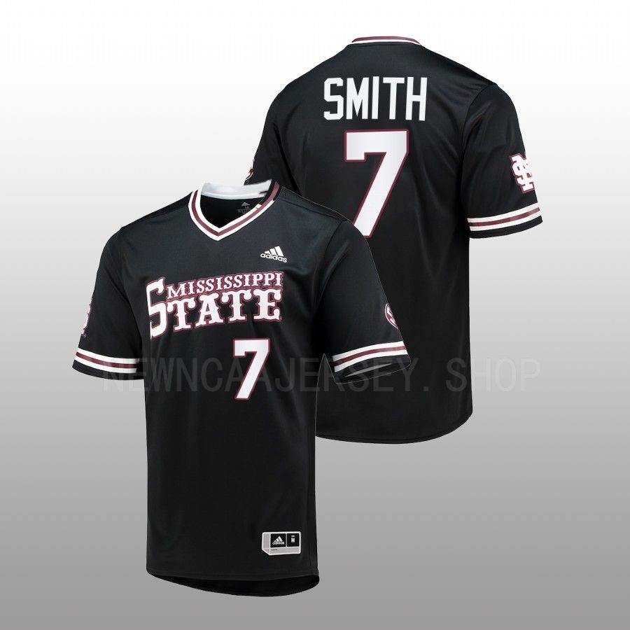 Mississippi State Bulldogs Brandon Smith Men Black College Baseball Replica V-Neck Jersey