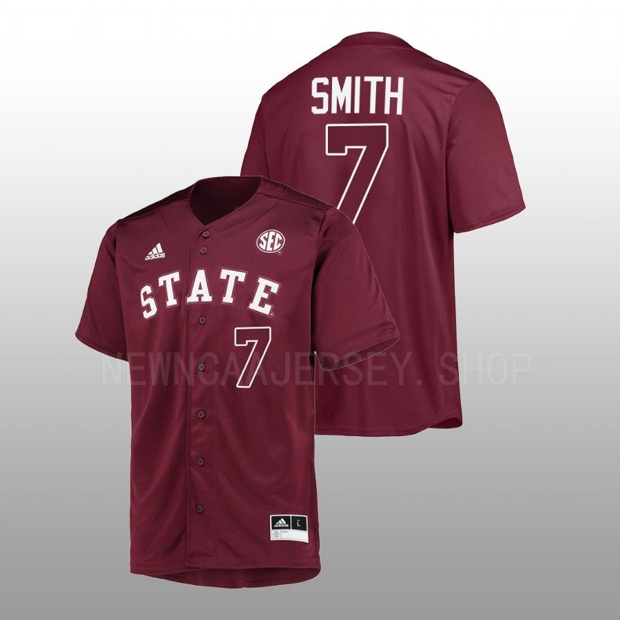 Mississippi State Bulldogs Brandon Smith Men Maroon College Baseball Button-Up Jersey