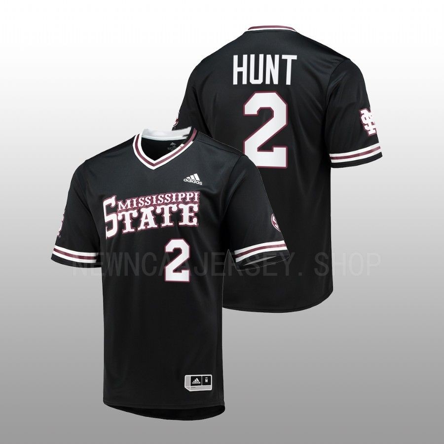 Mississippi State Bulldogs KC Hunt Men Black College Baseball Replica V-Neck Jersey