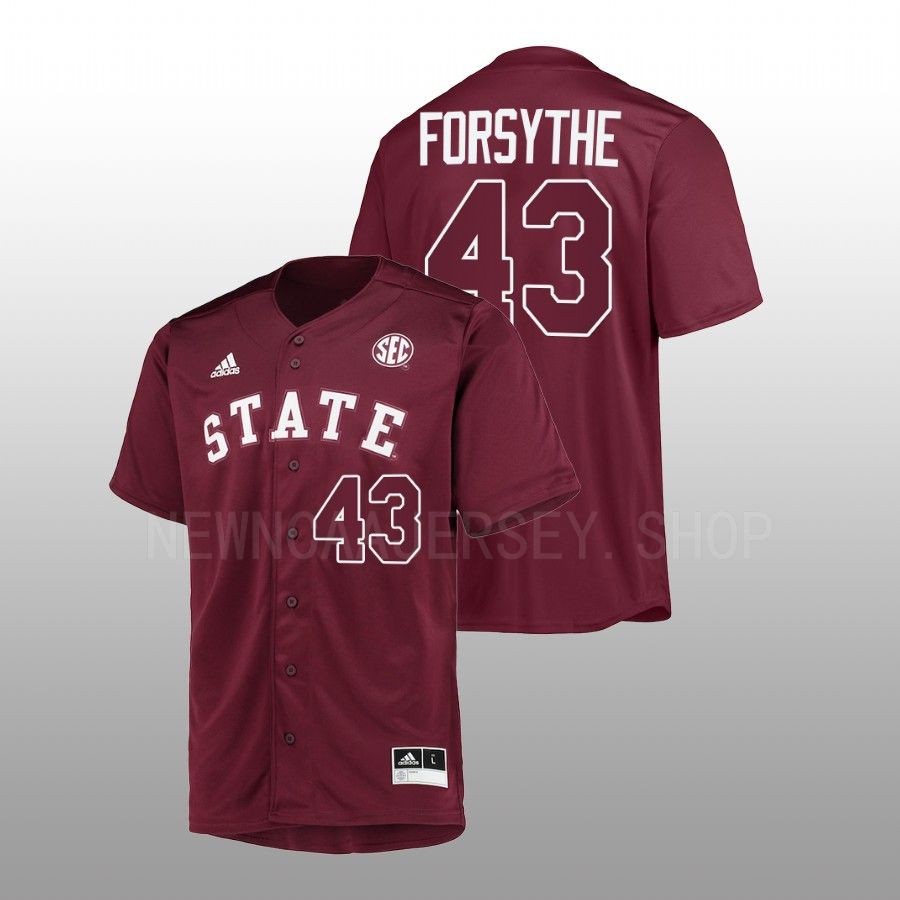 Mississippi State Bulldogs Lane Forsythe Men Maroon College Baseball Button-Up Jersey