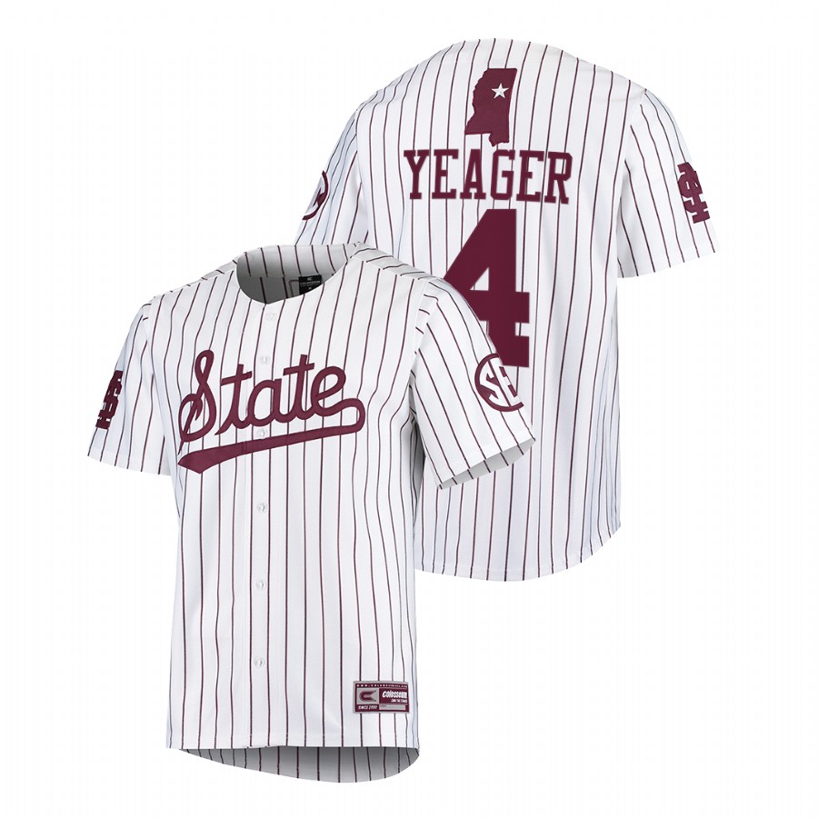 Mississippi State Bulldogs RJ Yeager Men White College Baseball Jersey