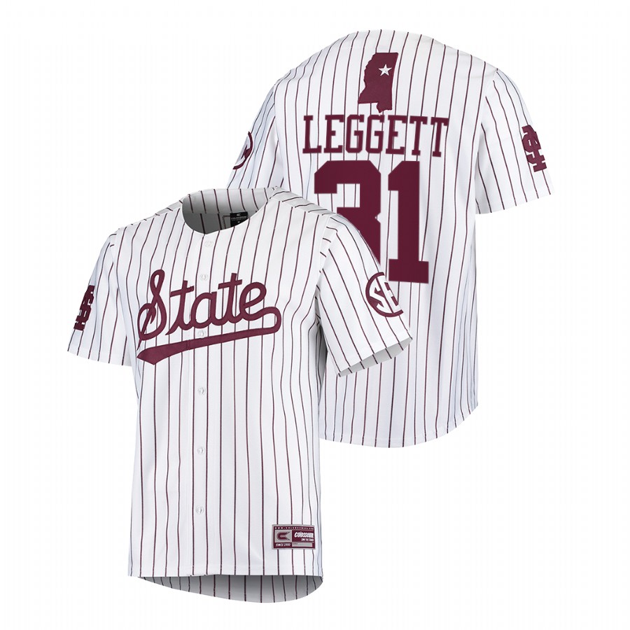 Mississippi State Bulldogs Tanner Leggett Men White College Baseball Jersey