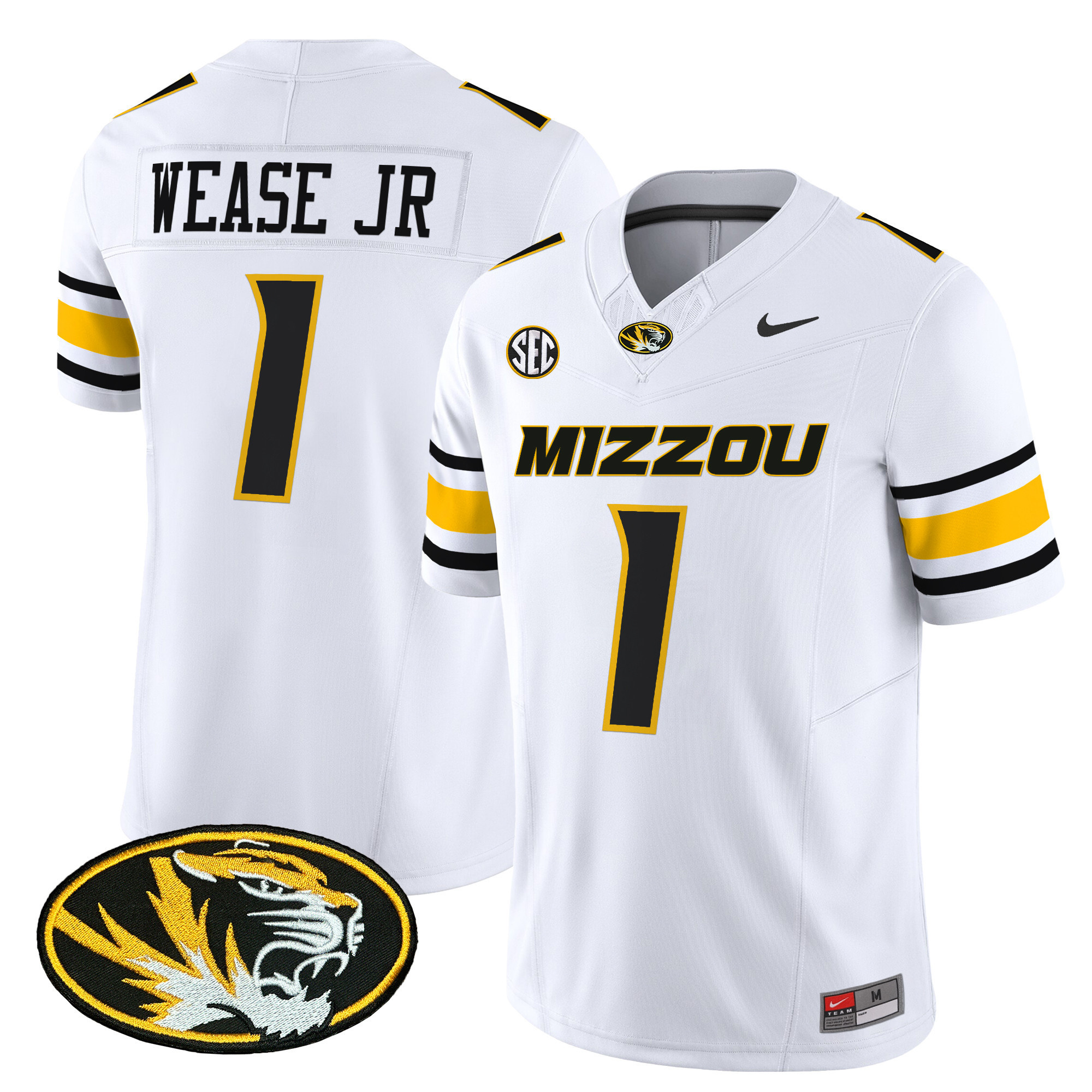 Missouri Tigers Vapor Limited Football Jersey – All Stitched  White #1 Theo Wease Jr.