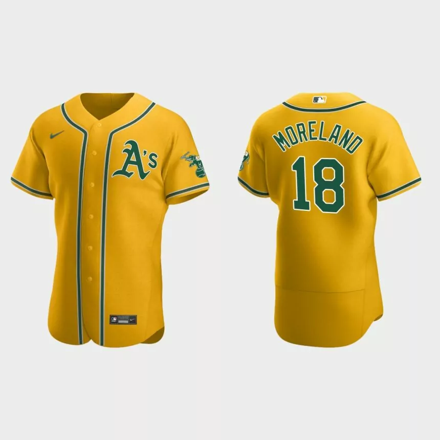 Mitch Moreland #18 Oakland Athletics Authentic Home Jersey – Gold