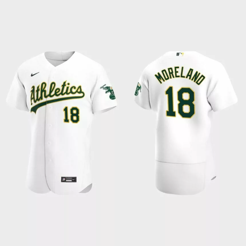 Mitch Moreland #18 Oakland Athletics Authentic Home Jersey – White