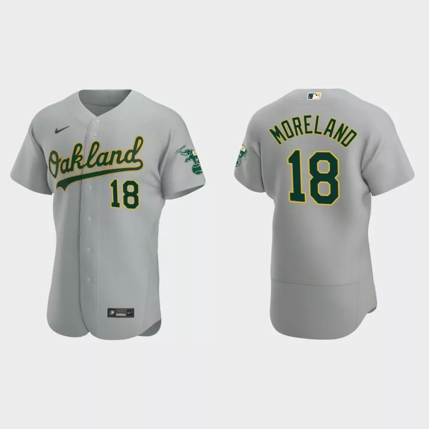 Mitch Moreland #18 Oakland Athletics Authentic Road Jersey – Gray
