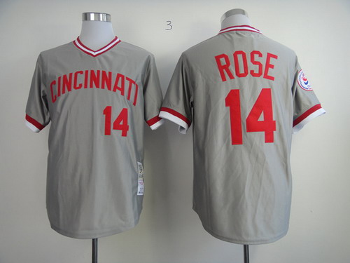 Mitchell & Ness Cincinnati Reds #14 Pete Rose 1976 Gray Pullover Jersey