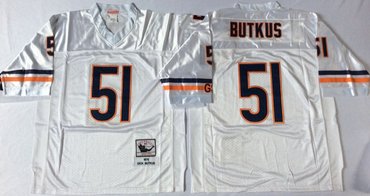Mitchell&Ness Bears ##51 Dick Butkus White Small No. Throwback Stitched NFL Jersey