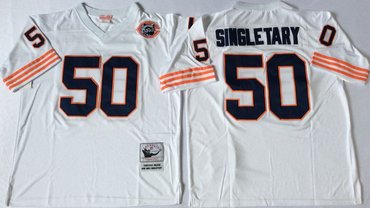 Mitchell&Ness Bears #50 Mike Singletary White Throwback Stitched NFL Jerseys