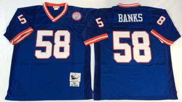 Mitchell&Ness giants #58 BANKS blue Throwback Stitched NFL Jerseys