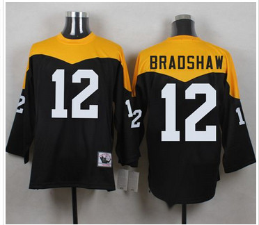 Mitchell And Ness 1967 Pittsburgh Steelers #12 Terry Bradshaw Black Yelllow Throwback Men's Stitched NFL Jersey
