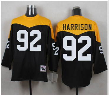 Mitchell And Ness 1967 Pittsburgh Steelers #92 James Harrison Black Yelllow Throwback Men's Stitched NFL Jersey