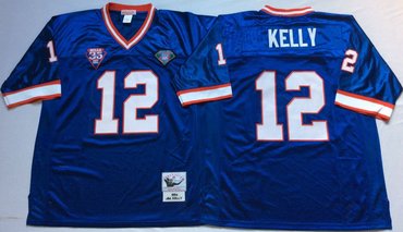 Mitchell And Ness Bills #12 Jim Kelly BLUE Throwback Stitched NFL Jersey
