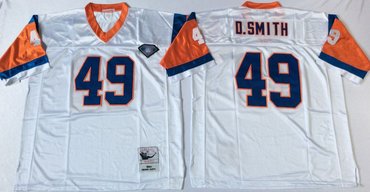 Mitchell And Ness Broncos  ##49 Dennis Smith white Throwback Stitched NFL Jersey