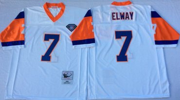 Mitchell And Ness Broncos  #7 john elway white Throwback Stitched NFL Jersey