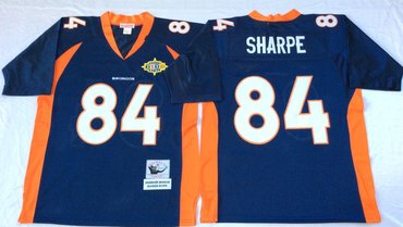 Mitchell And Ness Broncos #84 Shannon Sharpe Throwback  blue orange Throwback Stitched NFL Jersey