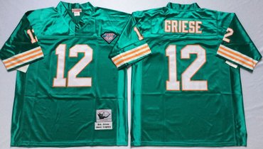 Mitchell And Ness Dolphins  #12 bob griese green Throwback Stitched NFL Jersey
