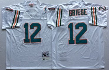 Mitchell And Ness Dolphins  #12 bob griese white Throwback Stitched NFL Jersey