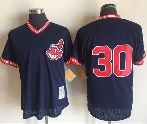 Mitchell And Ness Indians #30 Joe Carter Blue Throwback Stitched MLB Jersey