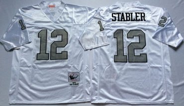 Mitchell And Ness Raiders #12 Ken Stabler White Throwback Stitched NFL Jersey